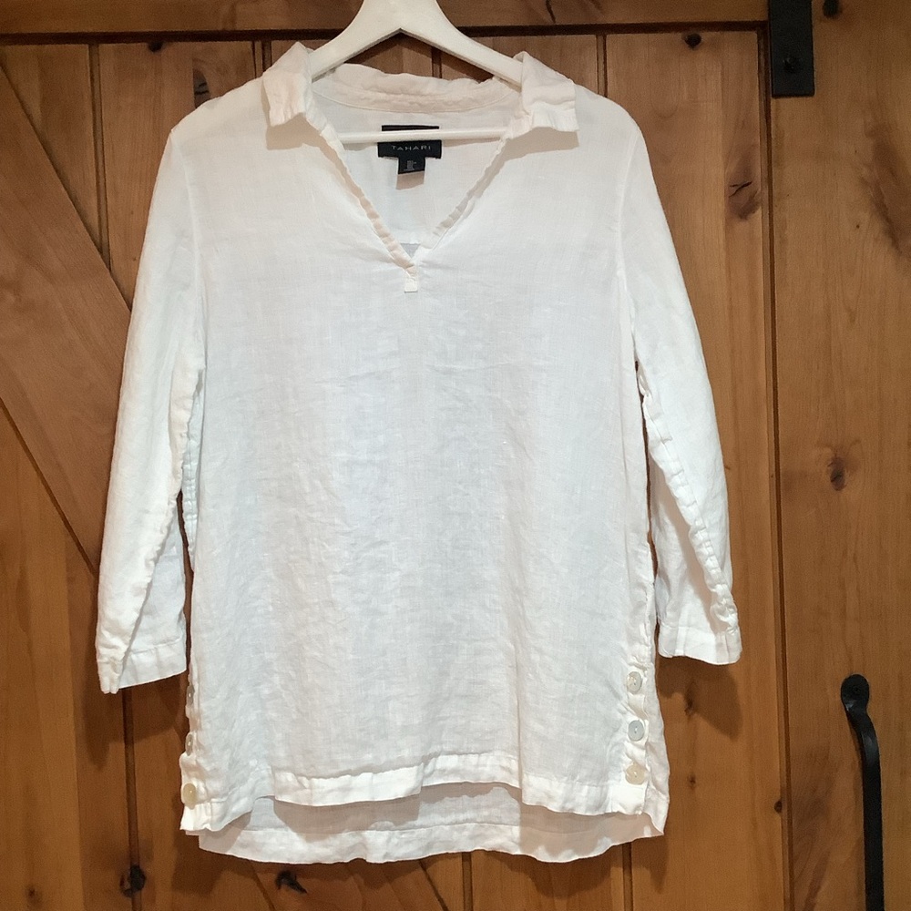 Tahari 100% Linen Tunic Top